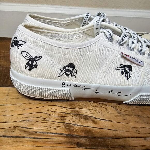 Superga X DeerDana White Canvas Bee & Flower Sneaker Size 8 Style# S00E1E0 - Picture 5 of 11